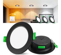 Laiebri Spot LED Encastrable Dimmable Noir - IP44 Spots de plafond extra plats - 6W, 600LM, 2700K/4000K/6000K, éclairage LED pour salle de bain, salon et cuisine, Ø 75-90mm, Lot de 3