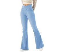 LaiEr Bootcut Jeans Femme V-Crossover Taille Haute Contrôle du Ventre Fit Pantalons de Legging Yoga,Tissu en Jean Souple à Haute élasticité,Pantalon de Fitness à Coupe stéréoscopique.Bleu Clair,XXL