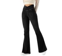 LaiEr Bootcut Jeans Femme V-Crossover Taille Haute Contrôle du Ventre Fit Pantalons de Legging Yoga,Tissu en Jean Souple à Haute élasticité,Pantalon de Fitness à Coupe stéréoscopique.Noir,L