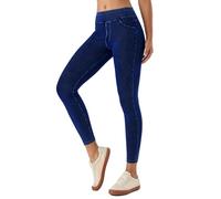 LaiEr Femm Skinny Jeans Mid-Rise Tirer sur Le Ventre Contrôle Casual Fitness Leggings, hautement élastique Tissu Doux Casual Faux Jean Impression avec Poches Latérales.(Bleu Foncé,L)