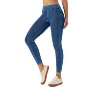 LaiEr Femm Skinny Jeans Mid-Rise Tirer sur Le Ventre Contrôle Casual Fitness Leggings, hautement élastique Tissu Doux Casual Faux Jean Impression avec Poches Latérales.(Bleu Moyen,XL)