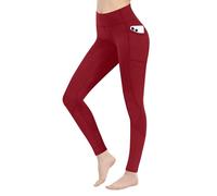 LaiEr Femmes Leggings Pantalon de Yoga Taille Haute Leggings avec Poches Workout Course Leggings Workout Tights(Red,Small)
