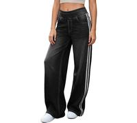 LaiEr Jean à Jambe Large pour Femme Design Unique à Blocs de Couleurs, Taille Haute avec Contention Abdominale, Coupe Droite et Ample.Denim en Pantalons à Haute élasticité(MediumLightGrey,M)