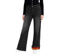 LaiEr Jeans à Jambe Large pour Femmes,avec Design Classique de Devant à Bouton et Fermeture éclair,Coupe Ample,Pantalon en Denim à Haute élasticité adapté