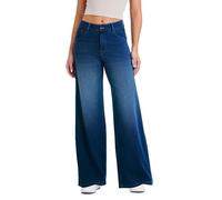 LaiEr Jeans à Jambe Large pour Femmes,avec Design Classique de Devant à Bouton et Fermeture éclair,Coupe Ample,Pantalon en Denim à Haute élasticité adapté.Bleu Foncé Nostalgique,XL