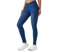 LaiEr Jeans Skinny V Croisés à Taille Haute avec Contrôle de l'abdomen pour Femmes,Leggings de Fitness Décontractés,élasticité Souple,Imprimé Faux Denim avec Poches Latérales.(Bleu Foncé,M)