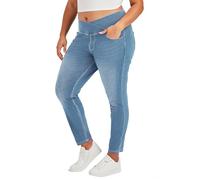 LaiEr Jeans Skinny V Croisés à Taille Haute avec Contrôle de l'abdomen pour Femmes,Leggings de Fitness Décontractés,élasticité Souple,Imprimé Faux Denim avec Poches Latérales.(Bleu Clair,XXL)