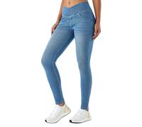 LaiEr Jeans Skinny V Croisés à Taille Haute avec Contrôle de l'abdomen pour Femmes,Leggings de Fitness Décontractés,élasticité Souple,Imprimé Faux Denim avec Poches Latérales.(Bleu Clair,L)