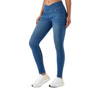 LaiEr Jeans Skinny V Croisés à Taille Haute avec Contrôle de l'abdomen pour Femmes,Leggings de Fitness Décontractés,élasticité Souple,Imprimé Faux Denim avec Poches Latérales.(Bleu Moyen,L)