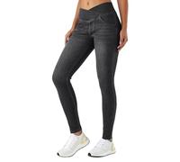 LaiEr Jeans Skinny V Croisés à Taille Haute avec Contrôle de l'abdomen pour Femmes,Leggings de Fitness Décontractés,élasticité Souple,Imprimé Faux Denim avec Poches Latérales.(Gris Foncé,L)