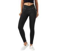 LaiEr Jeans Skinny V Crossover pour Femmes Taille Haute Pull on contrôle du Ventre,Leggings de Fitness décontractés.Tissu Souple et très élastique avec Poches latérales Pantalon de Yoga(Black,XS)