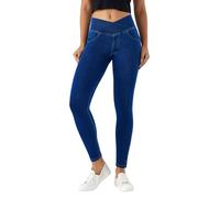 LaiEr Jeans Skinny V Crossover pour Femmes Taille Haute Pull on contrôle du Ventre,Leggings de Fitness décontractés.Tissu Souple et très élastique avec Poches latérales Pantalon de Yoga(Bleu Foncé,M)