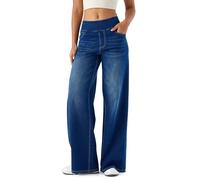 LaiEr Pantalon en Denim à Jambe Large pour Femmes,Taille Haute,Jambe Droite,Coupe Ample,Jeans décontractés très Extensibles pour Le Yoga,Le Fitness,Les Sports décontractés.Bleu Foncé,XXL