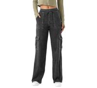 LaiEr Pantalons de Marche pour Femmes Straight Droits Denim Casual Work Jeans Pantalons de randonnée Outdoor Streetwear Femmes Streetwear Convient pour Randonnée Décontractée en Extérie.(Gris,M)