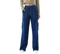 LaiEr Pantalons de Marche pour Femmes Straight Droits Denim Casual Work Jeans Pantalons de randonnée Outdoor Streetwear Femmes Streetwear Convient pour Randonnée Décontractée en Extérie.(Bleu,XL)
