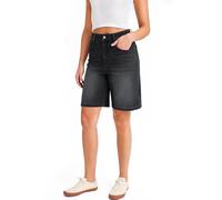 LaiEr Short en Jeans Bermuda Taille Haute pour Femme,Fermeture éclair et Bouton,Longueur Genou Denim Short,Coupe Ample Stretch.Idéal pour Le Sport,Les Loisirs,Le Fitness,Le Yoga(Dark Greys)