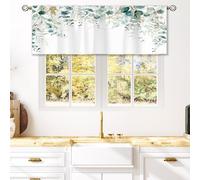 Laifzere Rideau de fenêtre vert menthe vert sauge, doré et eucalyptus pour traitement de fenêtre, feuilles botaniques, cuisine, aquarelle, plantes, rideaux floraux pour salle de bain, chambre à