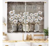 Laifzere Vintage Floral Kitchen Curtains Rustic Flower Inspirational Small Short Cafe Window Curtains Wooden Country Quotes Bathroom Living Room Bedroom Window Drapes Treatment 2 Panels (26x30 inch)