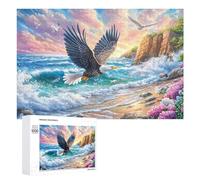 L'aigle Chauve au-Dessus de l'éruption volcanique Puzzle 1000 Pièces pour Couples Collaboration À Domicile Pensée Stratégique Cadeau pour Romance 1000 PCS