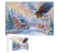 L'aigle Chauve sur Les Pics enneigés et la vallée des Fleurs Puzzle 300 Pièces pour Adultes Jeu De Détente Endurance Mentale Cadeau pour Longues Soirées 300 PCS