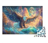 L'aigle Chauve survole Les Vagues de l'océan sous Pleine Lune Puzzle Défiant Éducatif 1000 Pièces, Wildlife pour Adultes, Décoration Maison Et Cadeau Parfait 52x38cm/1000pcs