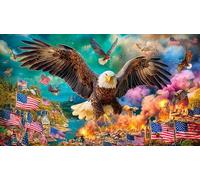 L'aigle Plane au-Dessus des Drapeaux américains et du Chaos Puzzle pour Adultes: 1000 Pièces en Carton Recyclé - Décoration 75x50cm/1000pcs