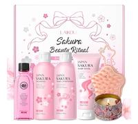 LAIKOU 6 Pièces Sakura Coffret Soin Capillaire Femme, avec Shampoing et Après-Shampoing, Masque Capillaire, Huile Capillaire, Brosse Massage, Parfum D’Ambiance, pour Cheveux Abîmés Stressés