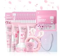 LAIKOU Coffret Soin Visage Sakura, 34 Pièces Kit Beauté Soins Voyage Femme, Hydratant et Nourrissant Coffret Cadeau Soins de la Peau pour Jeunes Filles et Femmes