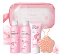 LAIKOU Sakura Coffret Soin Capillaire Femme, avec Shampoing et Après-Shampoing, Masque Capillaire, Brosse Massage Cuir Chevelu, Trousse de Toilette, pour Cheveux Abîmés Stressés (Trousse de toilette)