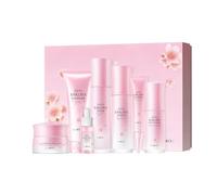 LAIKOU Sakura Ensemble De Soins De La Peau, 7Pièces Coffret Cadeau Femme Soins pour le Visage, Nettoyant, Tonique, Lotion, Contour, Yeux Sérum, Crème, Base de Maquillage, pour Adolescentes et Femmes