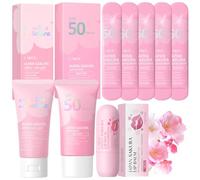 LAIKOU Set Protection Solaire, Sakura Ensemble de Soins de la Peau, Protection Solaire Corps et Visage, 4 Pièces Kit de Soins Voyage, avce Crème Solaire FPS 50 + Gel Après Soleil + Baume à Lèvres