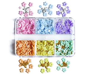 Laikoutd Boîte D'ornement De Fleurs À Cinq Pétales pour Nail Art 1 Boîte Ornement Acrylique Multicolore avec Perles Dorées Et Argentées Breloques en Résine pour l'art