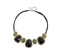 Laikoutd Collier pendentif unique en alliage vieilli avec pierres précieuses noires et chaîne de clavicule en corde de velours pour tenue décontractée Collier à déclaration exagérée