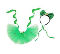 Laikoutd Costume De Fête Nationale Irlandaise pour Chiens Compagnie Jupe en Tulle Bandeau À Nœud Chat Chiot Vêtements Fête Tenue Cosplay Chien Et Chat Accessoires Photo Animaux