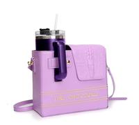 Laikoutd Embossed Cup Holder Bag Adjustable Shoulder Strap PU Leather For Outdoor Hiking Gym Essentials Stylish Reptile Print Bag