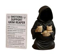 Laikoutd Goth Fantasy Art Decors Statue De Mort Artisanale avec Compagnon Chats Fantaisistes pour Les Amateurs d'humour Soutenir Émotionnellement Les Décors Confort Ironique