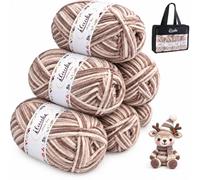 Lain Crochet Lain a Tricot, ilauke 6*50g Fils à Tricoter en Acrylique Multicolores avec Sac de Rangement Réutilisable Noir, Laine à Tricoter en Acrylique de Couleur pour Fabrication à la Main (Kaki)