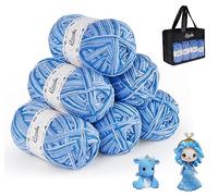 Laine à Tricoter Bleu,ilauke 6x50g Pelote de Laine pour Crochet,600M Laine Crochet en Acrylique avec Réutilisable Sac Zippé en Non Tissé à Main,Fil de Laine pour Tout Tissage à La Main en Grosse Laine