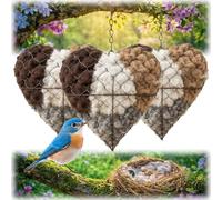 Laine d'alpaga pour Oiseaux - Matériau de Nidification en Forme de cœur, Distributeur Rechargeable Ultra Doux et Fait Main pour nichoir à Oiseaux Sauvages (3PCS)