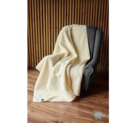 Laine Merinos 100% Couverture Chauffante, Jeté de Canapé, Couvre Lit Polaire, Blanket pour Sofa, Idée Cadeau (Creamy, 220 x 200)
