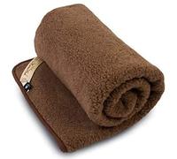 Laine Merinos 100% Couverture Chauffante, Jeté de Canapé, Couvre Lit Polaire, Blanket pour Sofa, Idée Cadeau (Brown, 140 x 100)