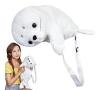 Lainiaoly Cartable En Peluche Phoque Blanc, Sac À Dos Animal En Peluche Mignon, Sac À Dos En Peluche Sceau De Simulation, Sac À Dos Portable Pour Adolescente, Sac À Dos Jouet Animal Pour Papeterie
