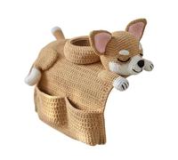 Lainiaoly Organisateur Bras Canapé Chien Crochet, Organisateur Canapé Chiot Crochet, Rangement Fauteuil Chien Carlin Corgi Fait Main Avec Poches Et Porte Tasse, Rangement Téléphone Distance Chiot