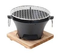 LAIOUSN Barbecue à combustion efficace en fer forgé avec base en bois - Format compact - Plan de travail transportable pour toutes les occasions - Mode japonaise en intérieur