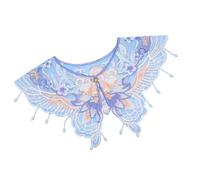 LAIOUSN Boutonné Broderie Papillon Épaule Cape pour Femme Décoratif Faux Col Chinois Perles Pompons Yunjian Châle Chinois Faux Col Châle, Perles bouton bleu, taille unique