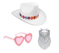 LAIOUSN Chapeau de cowgirl à fleurs, chapeau panama, bandana, lunettes de soleil, ensemble surprise pour fille, garçon, mariée, pour carnaval, festival, fête, chapeaux pour enfants