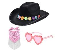 LAIOUSN Chapeau de cowgirl à fleurs, chapeau panama, bandana, lunettes de soleil, ensemble surprise pour fille, garçon, mariée, pour carnaval, festival, fête, chapeaux pour enfants