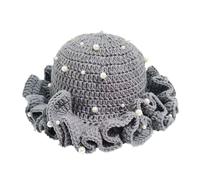 LAIOUSN Chapeau de pêcheur en tricot à large bord avec perles cloutées - Chapeau pliable pour femmes et filles, gris, taille unique