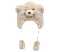 LAIOUSN Chapeau d'ours blanc polyvalent avec oreilles en fourrure - Oreille de dessin animé avec pompons - En peluche pour une tenue décontractée