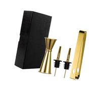 LAIOUSN Coffret cadeau luxueux pour cocktails avec pince à glace robuste en acier inoxydable, tasse à mesurer et becs anti-goutte pour les fêtes en acier inoxydable